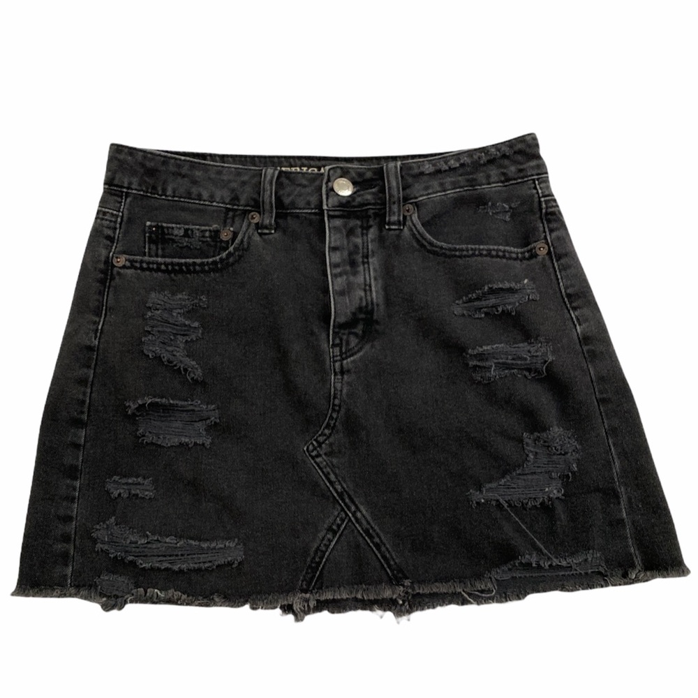 AEO black denim mini skirt American Eagle Outfitters ripped distressed